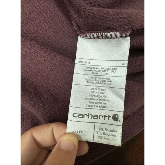 Carhartt Original Fit Mens Burgundy Short Sleeve Pocket Tee Shirt Size 3XL - Picture 7 of 9